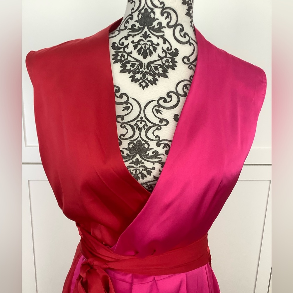 Never Fully Dressed Red and Pink Wrap Dress, L